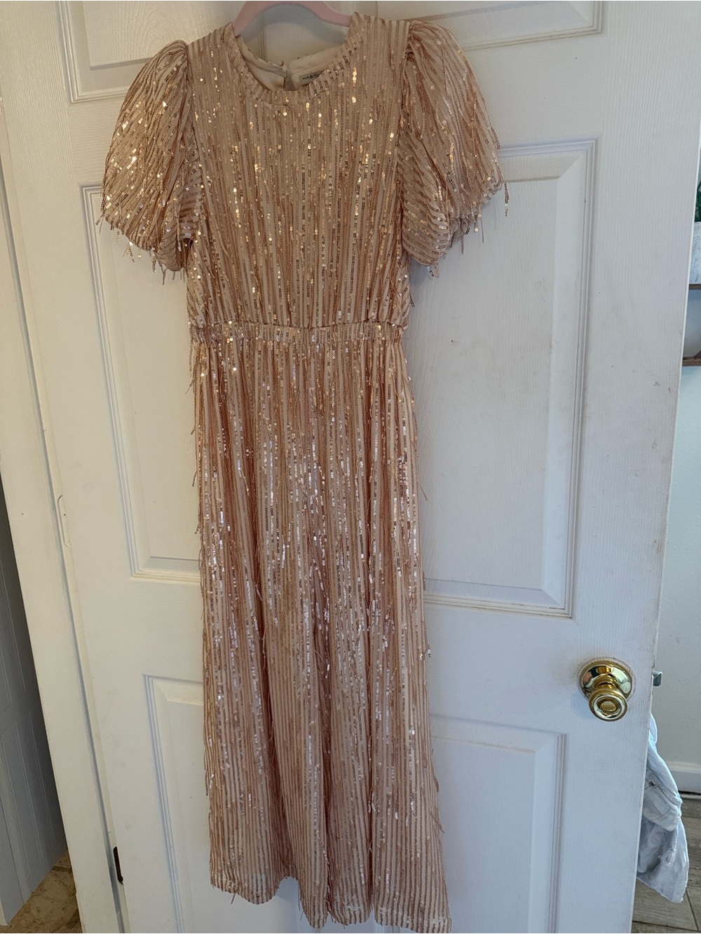 Habitual Blush Sequin Puff-Sleeve Jumpsuit